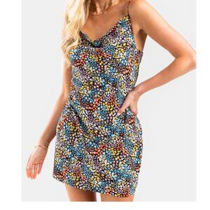 Miami EUC Kursten Floral Slip Dress ditzy floral slouch neck satin Y2K size S